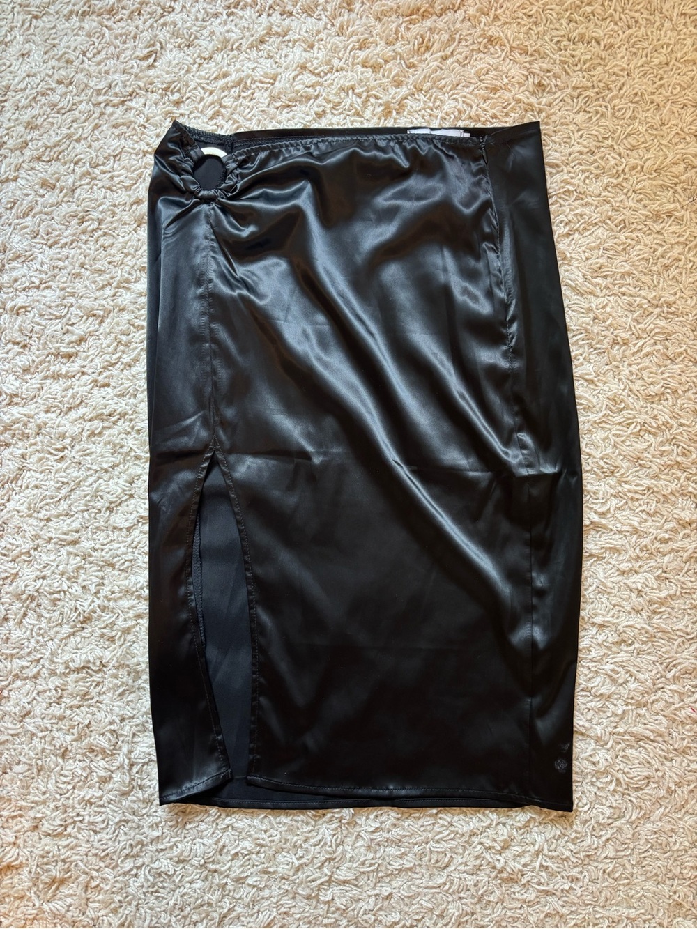 Adika Satin Black Midi Skirt with Side Slit